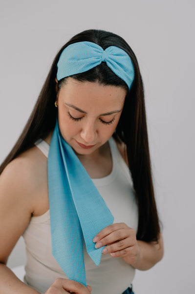 Diadema con lazada Azul cuadros