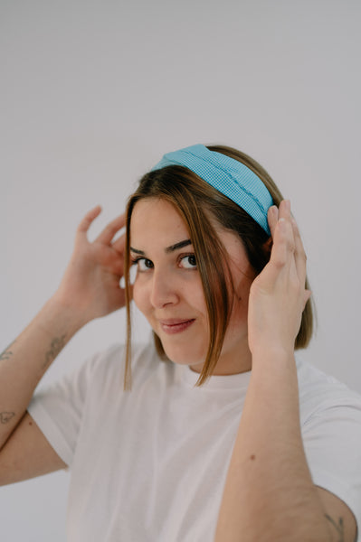 Diadema fina Azul Cuadros