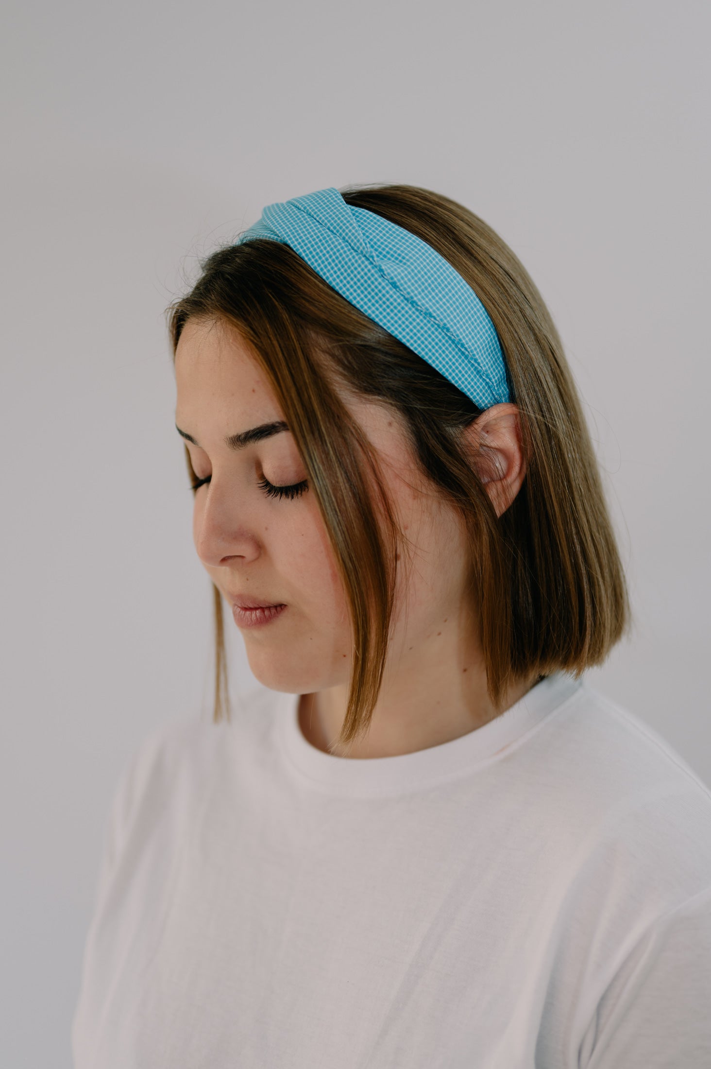 Diadema fina Azul Cuadros